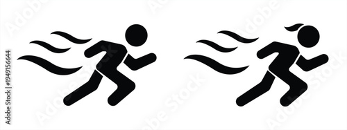 fast running man and woman icon isolated on white background. People symbol. Vector illustration