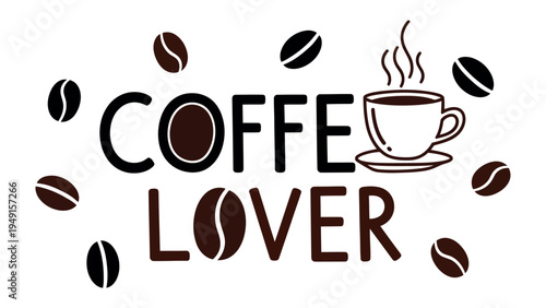 Coffee Lover: A charming artistic depiction showcasing the essence of a coffee enthusiast, a steaming cup of brew, surrounded by coffee beans.