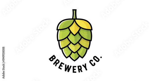 Craft brewery logo featuring a stylized green hop cone icon