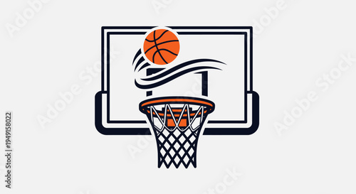 Basketball ball flying into hoop with motion lines