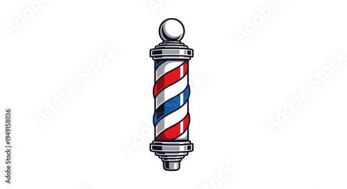 Classic red, white, and blue barber pole symbol on a clean white background.