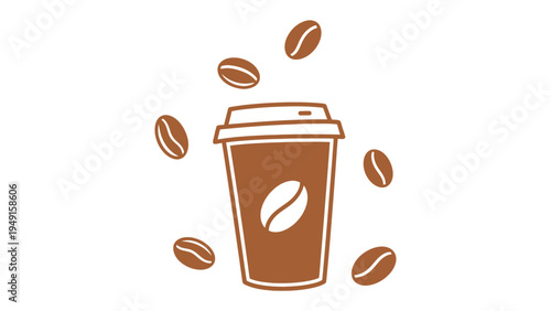 Coffee Cup and Beans: A simple yet elegant illustration features a coffee cup surrounded by coffee beans, evoking the warmth and inviting aroma of a perfect coffee experience.