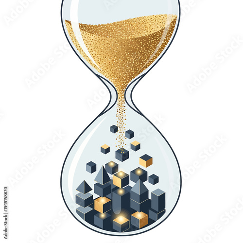 Hourglass Illustration Time Running Out Digital Transformation Concept Data Flow Abstract Graphic Design Vector Image Stock Photo