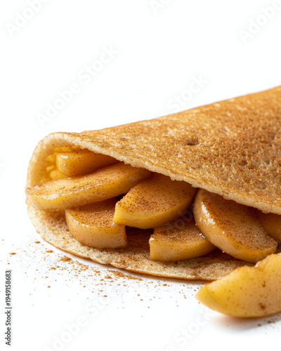 Brazilian tapioca with caramelized apple and cinnamon dessert isolated on white background