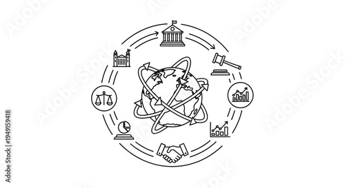 Black and white law icons circle.