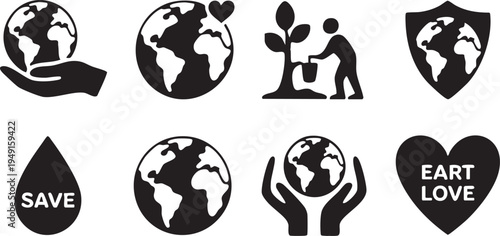 Green Planet Nature Conservation Earth Icon Set