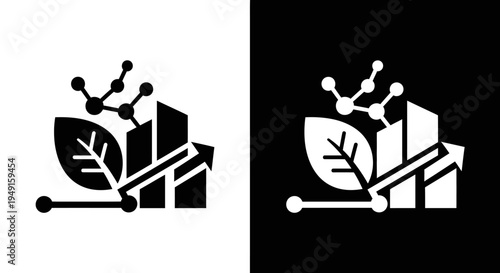 Black and white leaf molecular graphic.