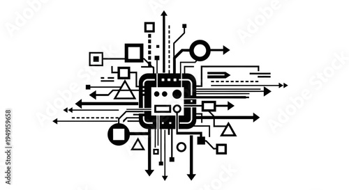 Black and white robot drawing design.