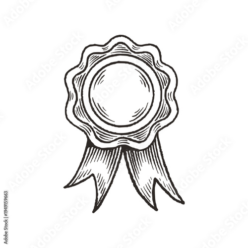 Vintage rosette award ribbon outline badge engraving vector