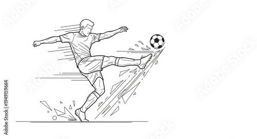 Soccer Player Kicking Ball Action Illustration.