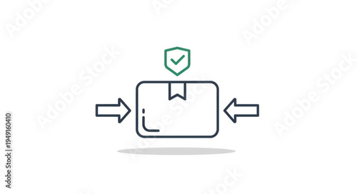 Secure package delivery icon with shield and arrows.