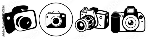 Set of vintage and modern cameras flat design vector illustration isolated on white background