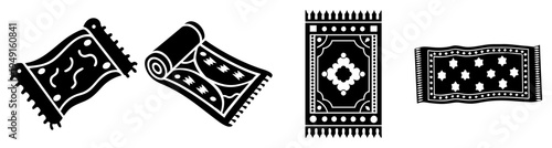 Traditional Moroccan Berber rugs and diamond pattern vector illustration flat design set