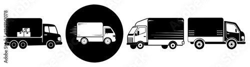 Delivery trucks fleet in motion flat design vector illustration for logistics and transportation services