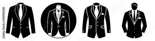 Elegant black tuxedo suits collection flat design vector illustration for business and fashion