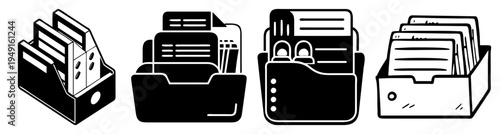 File organizer folders and binders set in office storage vector illustration flat design