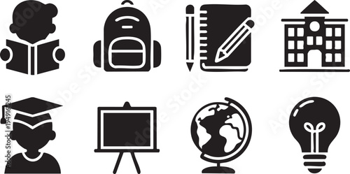 School Education Learning Icon Set 