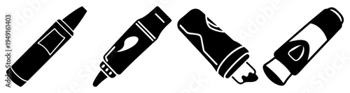 Set of five colorful glue sticks vector illustration, school office supplies flat design, isolated on white background, scalable art