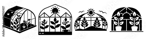 Modern greenhouse with plants and sunlight vector illustration, flat design botanical garden interior, scalable indoor farming graphic