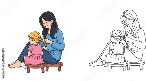 Mother Braiding Daughter's Hair: Loving Family Moment