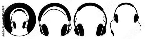 Black headphones set isolated on white background vector illustration flat design scalable graphic