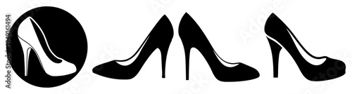 Elegant black high heels set flat design vector illustration isolated on white background