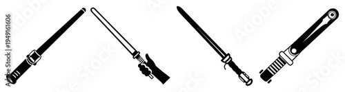 Three futuristic light sabers crossed in dynamic action vector illustration flat design