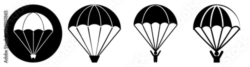 Four parachutes descending open in sequence flat design vector illustration isolated on white background
