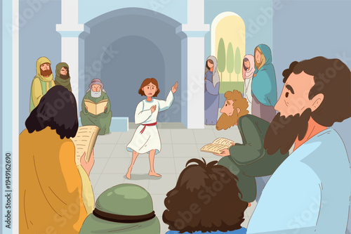 Child Instructs Seniors In Temple. Youth Teaches Senior Individuals Within Historic Temple Surroundings