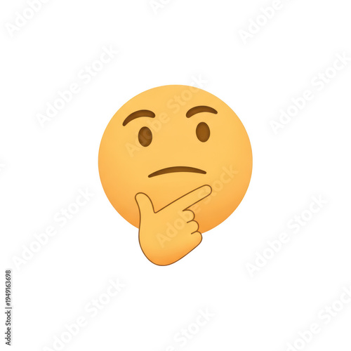 Thinking face emoji with hand on chin isolated on transparent background