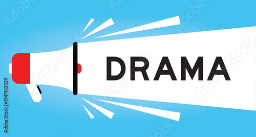 Color megaphone icon with word drama in white banner on blue background
