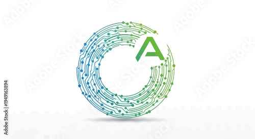 Abstract AI circular circuit board with letter A
