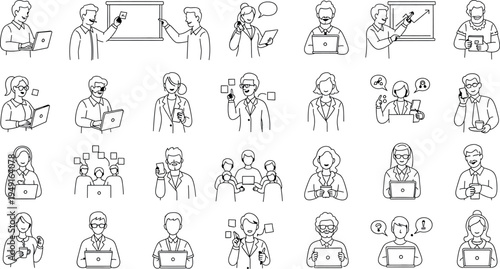 A collection of 20th century historical illustrations of people isolated on transparent background