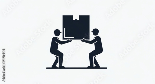 Two movers carrying a large cardboard box together.