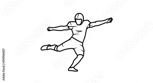 American Football Player Kicking Ball Line Drawing.