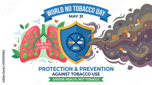 Protective Shield: Flat Illustration of a Shield Guarding Lungs from Tobacco Smoke.