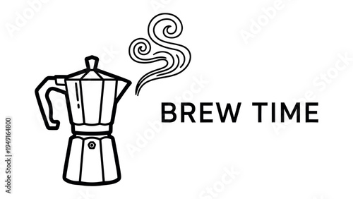 Brew Time Emblem: An illustrative depiction of a classic moka pot steaming and an invitation to pause and enjoy the moment