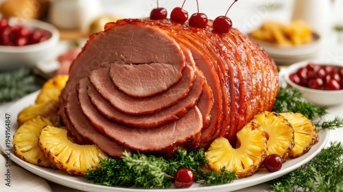 Whole Glazed Ham with Cherries and Pineapple