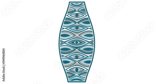 Tall Decorative Vase with Abstract Eye Patterns on Isolated White Background