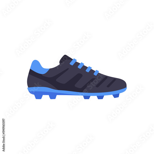 blue soccer cleat, sports footwear, colorful vector flat style illustration