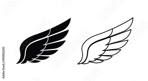 Two stylized wings one black one white facing opposite directions