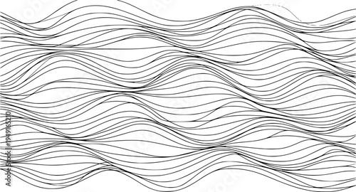 Thin line wavy abstract vector background. Curve wave continuous design poster. Line art striped graphic template. Vector illustration.
