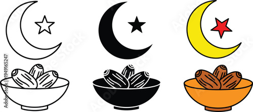 Islamic symbols and ifter plate food bowls illustration
