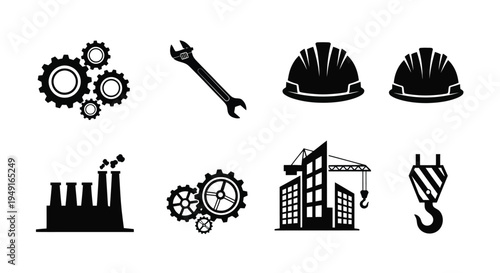 Industrial icons depicting factory elements construction and mechanical engineering
