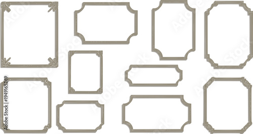 Gold frame background. Set of luxury thin line borders with shadow. Realistic 3d glamour rectangle template. Geometrical golden rich frames. Vector illustration