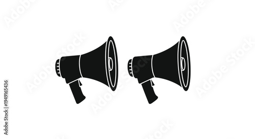Two black megaphones facing each other isolated on a white background