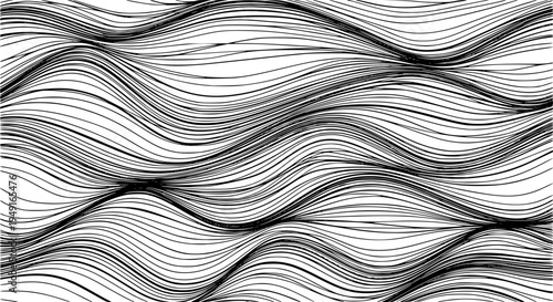 Thin line wavy abstract vector background. Curve wave seamless pattern. Line art striped graphic template. Vector illustration.
