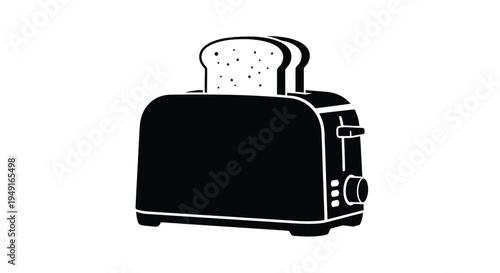 A black and white illustration of a toaster with two slices of bread