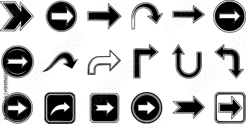 Arrow icon collection. Directional arrows with grunge texture. Vintage arrow button isolated on white background. Vector illustration.
