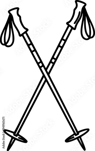Minimalist line art of two ski poles highlighting outdoor adventure and simplicity
